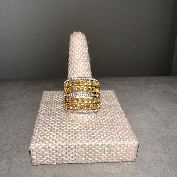 Colleen Lopez Jewelry - Sterling Silver Citrine & White Zircon Multi Row Ring by Colleen Lopez